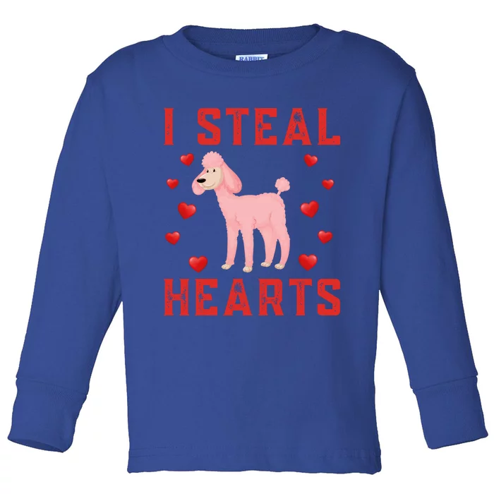 Poodle Dog Graphic Themed I Steal Hearts Cute Valentines Day Gift Toddler Long Sleeve Shirt