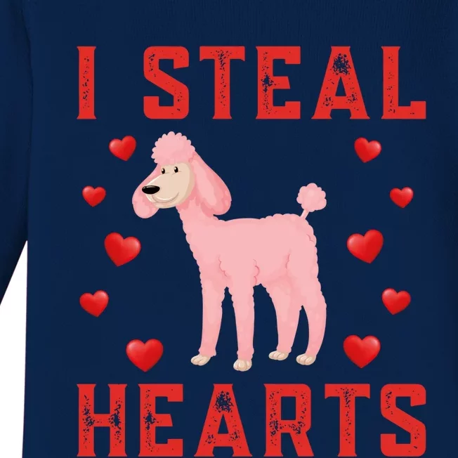 Poodle Dog Graphic Themed I Steal Hearts Cute Valentines Day Gift Baby Long Sleeve Bodysuit