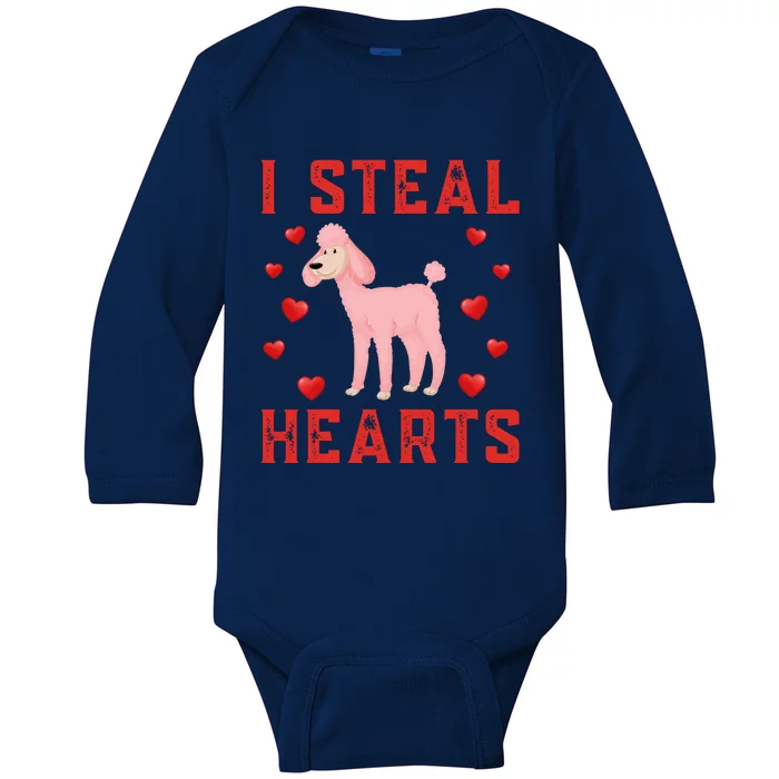 Poodle Dog Graphic Themed I Steal Hearts Cute Valentines Day Gift Baby Long Sleeve Bodysuit