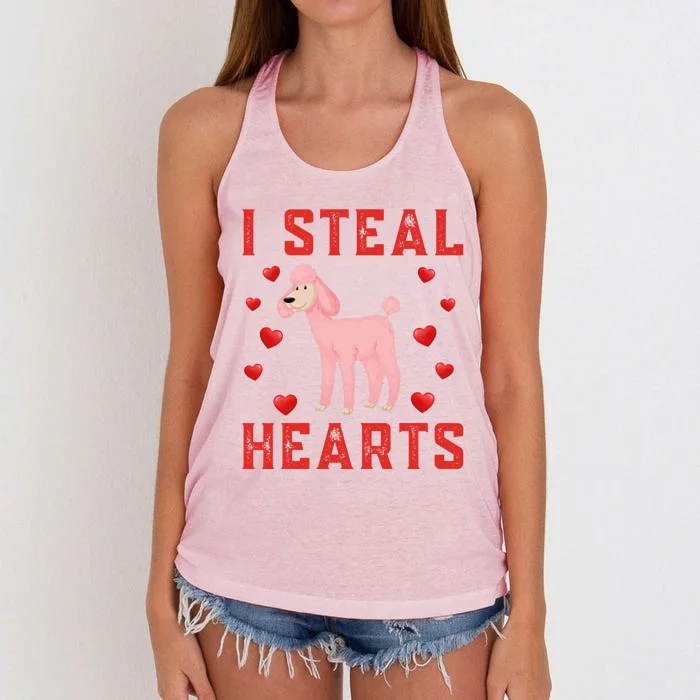 Poodle Dog Graphic Themed I Steal Hearts Cute Valentines Day Gift Women's Knotted Racerback Tank