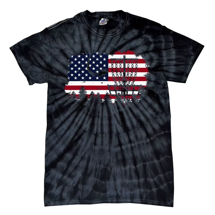 Patriotic Disc Golf Players Fathers Day Flag USA Disc Basket Tie-Dye T-Shirt