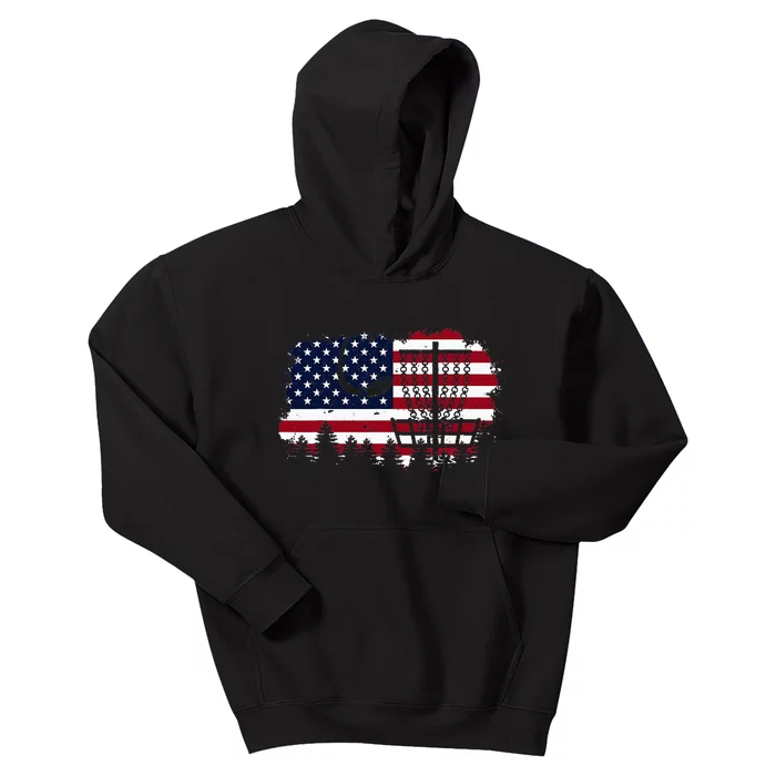 Patriotic Disc Golf Players Fathers Day Flag USA Disc Basket Kids Hoodie