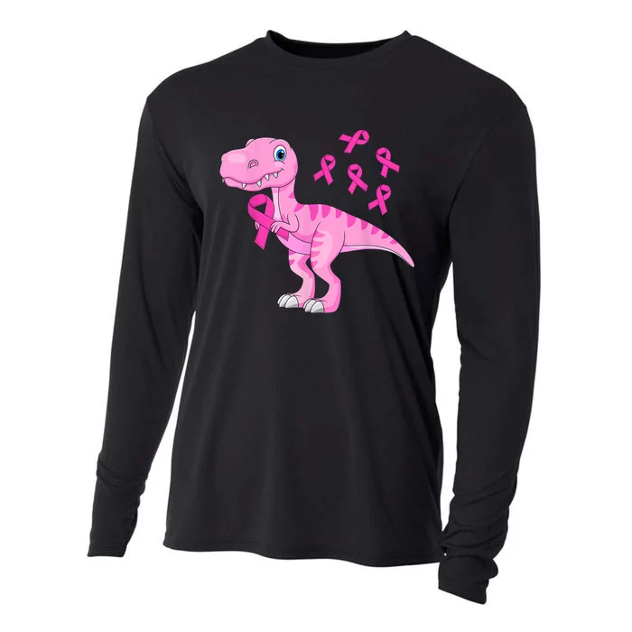 Pink Dinosaur Girls Pink Out Breast Cancer Gift Cooling Performance Long Sleeve Crew