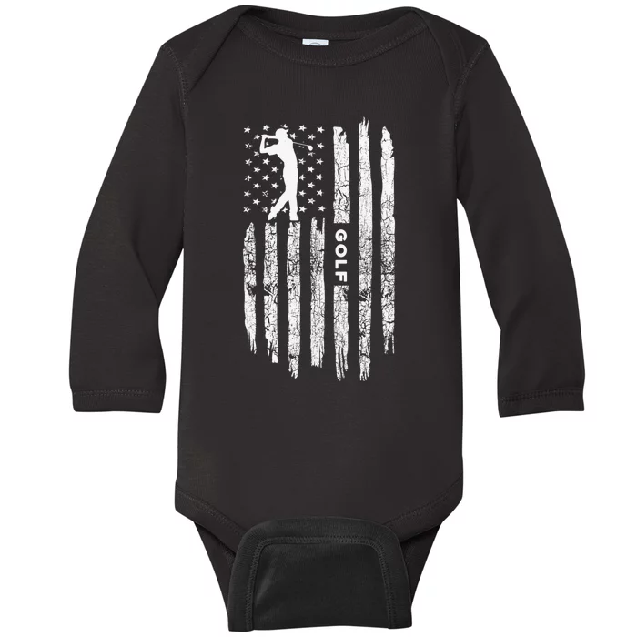 Patriotic Disc Golf American Flag Distressed Baby Long Sleeve Bodysuit