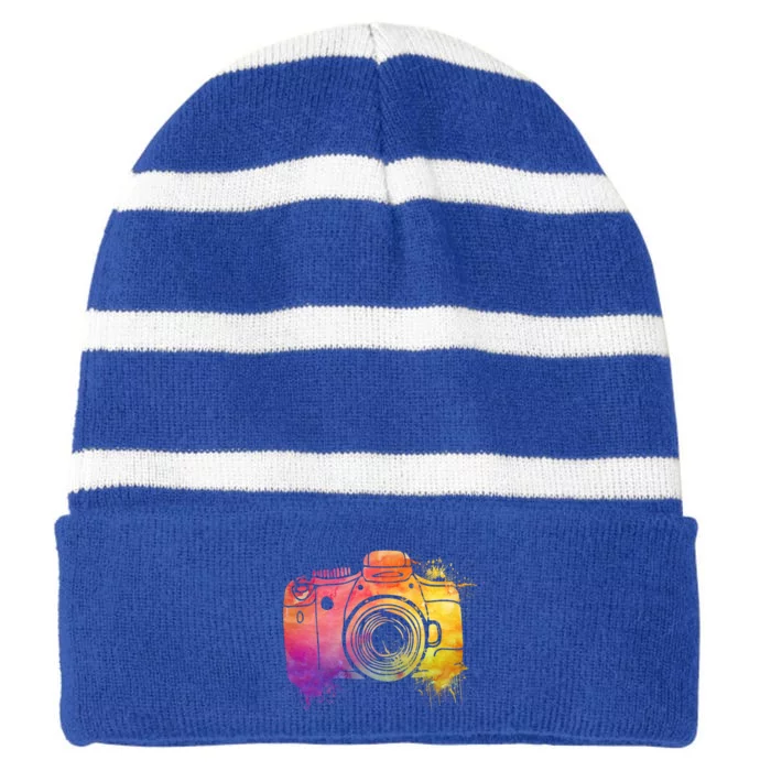 Photography Day Great Gift Camera Photographer Gift Striped Beanie with Solid Band