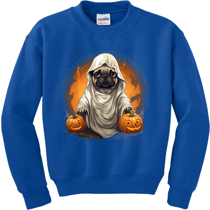 Pug Dog Ghost Funny Halloween Pumpkin For Dog Lovers Great Gift Kids Sweatshirt