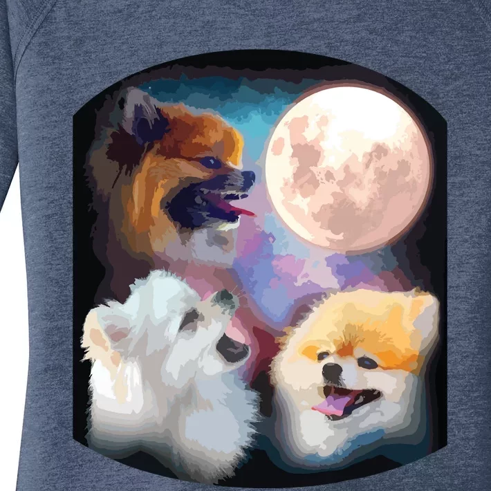 Pomeranian Dog Howling At Moon Women's Perfect Tri Tunic Long Sleeve Shirt