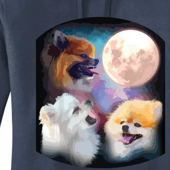 Pomeranian Dog Howling At Moon Women's Pullover Hoodie