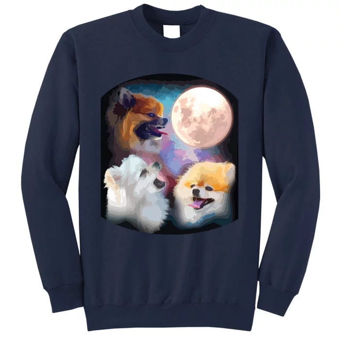 Pomeranian Dog Howling At Moon Tall Sweatshirt