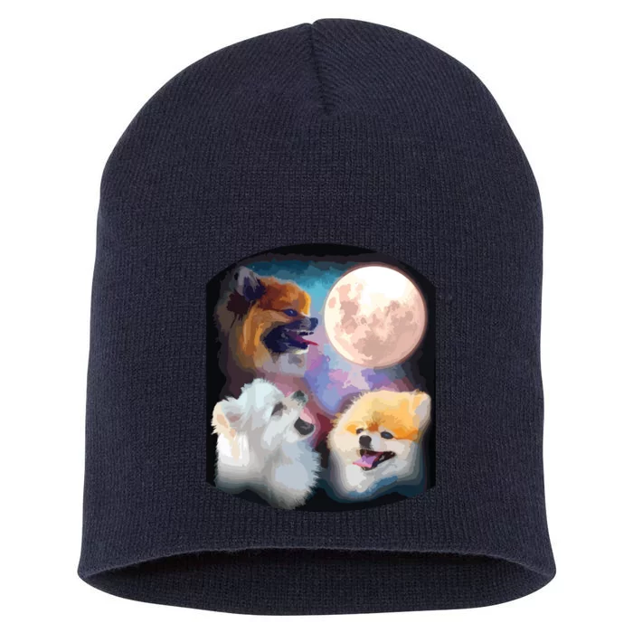 Pomeranian Dog Howling At Moon Short Acrylic Beanie