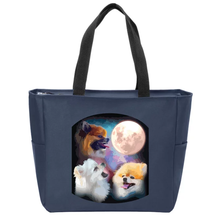 Pomeranian Dog Howling At Moon Zip Tote Bag