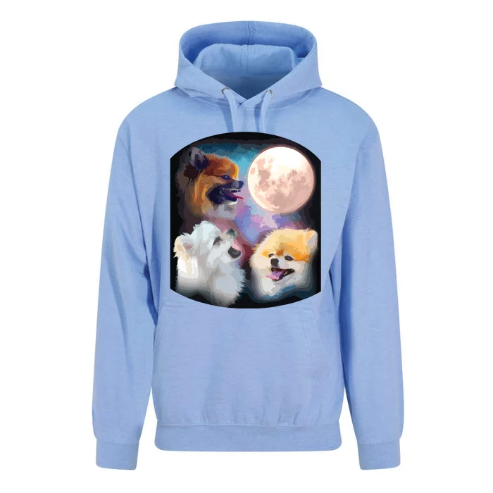 Pomeranian Dog Howling At Moon Unisex Surf Hoodie