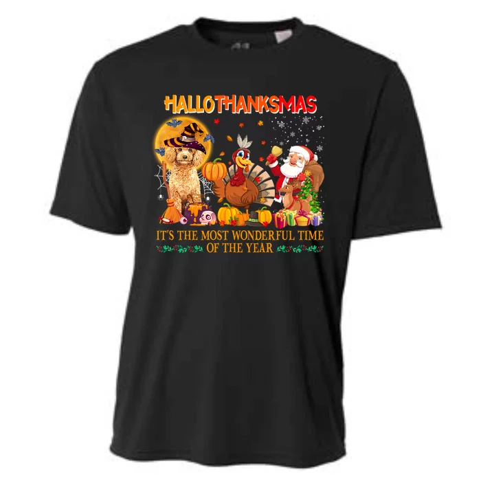 Poodle Dog Halloween Thanksgiving Happy Hallothanksmas Gift Cooling Performance Crew T-Shirt