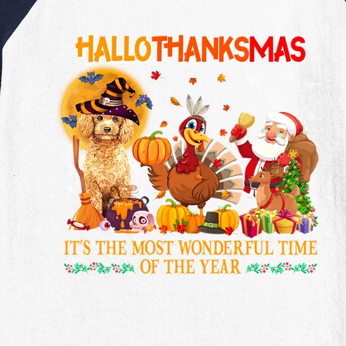 Poodle Dog Halloween Thanksgiving Happy Hallothanksmas Gift Baseball Sleeve Shirt