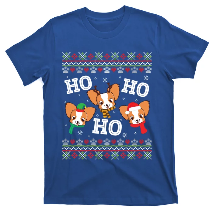 Papillon Dog Ho Ho Ho Merry Christmas Day Dad Mom Ugly Sweat Cool Gift T-Shirt