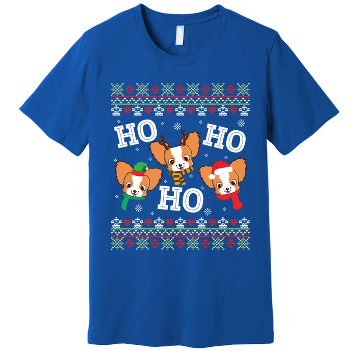 Papillon Dog Ho Ho Ho Merry Christmas Day Dad Mom Ugly Sweat Cool Gift Premium T-Shirt