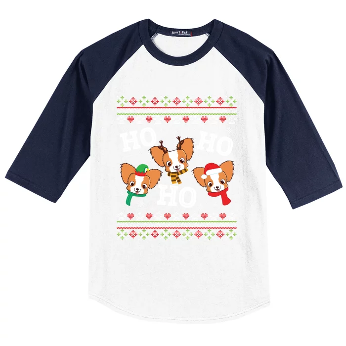 Papillon Dog Ho Ho Ho Merry Christmas Day Dad Mom Ugly Sweat Cool Gift Baseball Sleeve Shirt