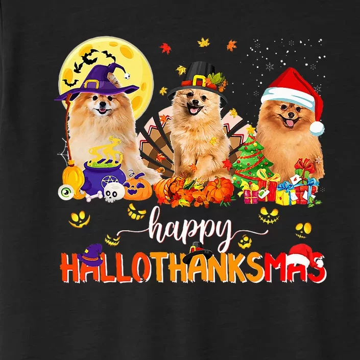 Pomeranian Dog Halloween Thanksgiving Happy Hallothanksmas ChromaSoft Performance T-Shirt