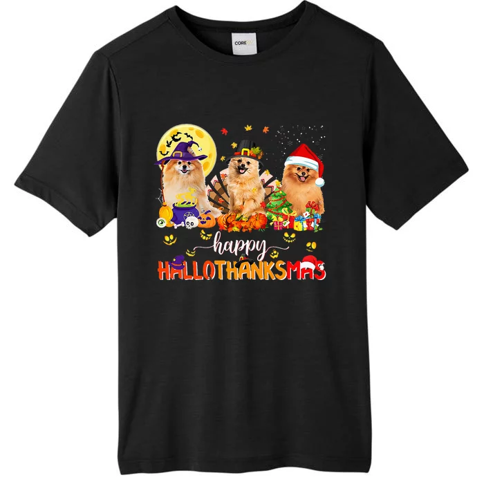 Pomeranian Dog Halloween Thanksgiving Happy Hallothanksmas ChromaSoft Performance T-Shirt