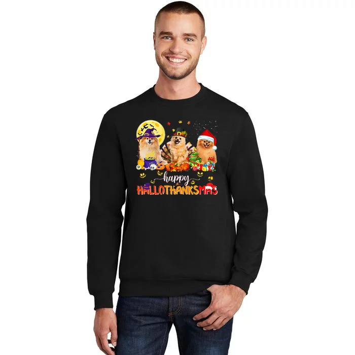 Pomeranian Dog Halloween Thanksgiving Happy Hallothanksmas Tall Sweatshirt