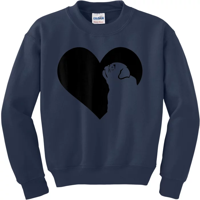 Pug Dog Heart Silhouette Pug Kids Sweatshirt