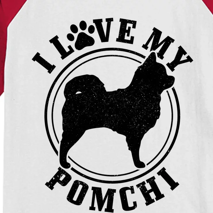 Pomchi Dog I Love My Pomchi Mom Dad Gift Kids Colorblock Raglan Jersey