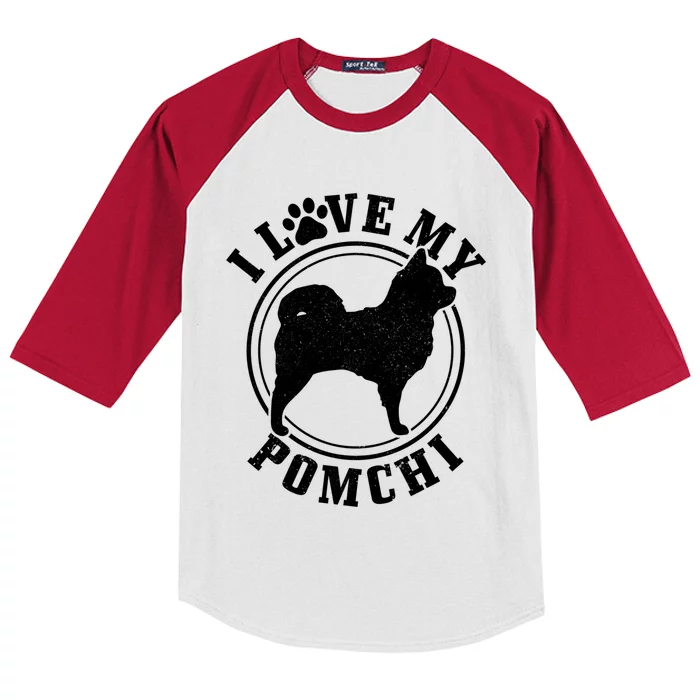 Pomchi Dog I Love My Pomchi Mom Dad Gift Kids Colorblock Raglan Jersey