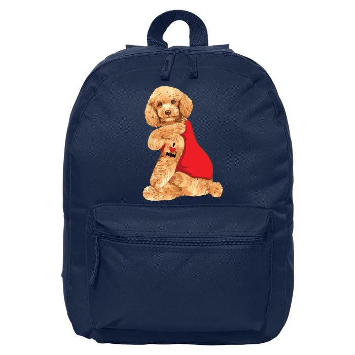 Poodle Dog I Love Mom Tattoo Lover Funny Gift 16 in Basic Backpack