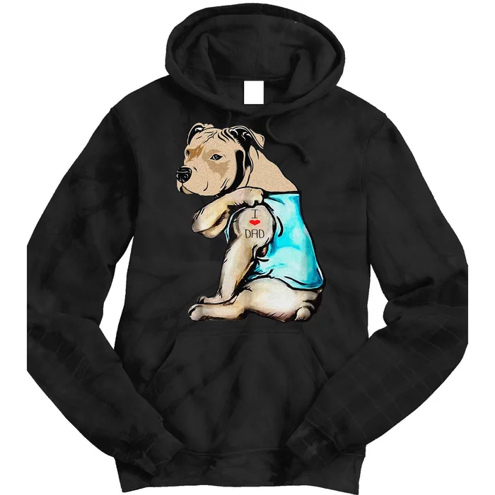 Pitbull Dog I Love Dad Tattoo Funny Family Tie Dye Hoodie