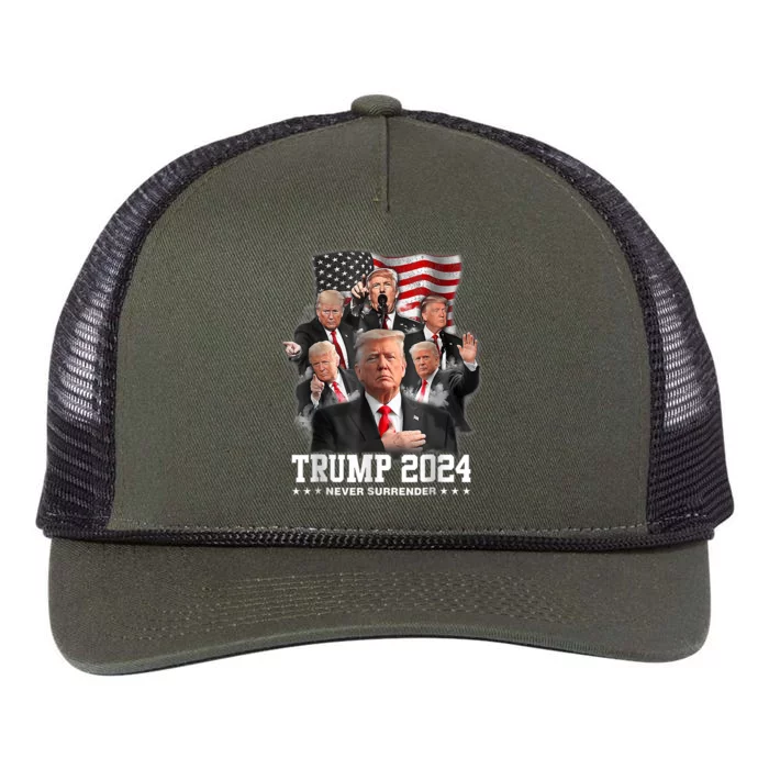 President Donald J Trump 2024 Never Surrender Retro Rope Trucker Hat Cap