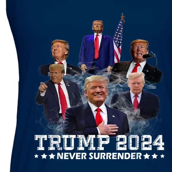 President Donald J Trump 2024 Never Surrender Ladies Essential Flowy Tank