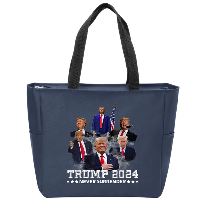 President Donald J Trump 2024 Never Surrender Zip Tote Bag