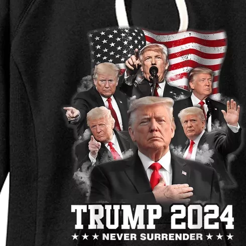 President Donald J Trump 2024 Never Surrender Women's Fleece Hoodie