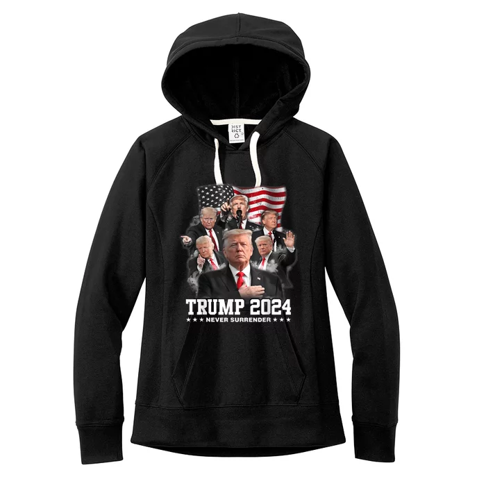 President Donald J Trump 2024 Never Surrender Women's Fleece Hoodie