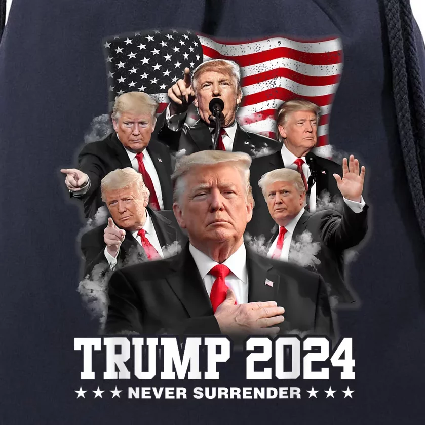 President Donald J Trump 2024 Never Surrender Drawstring Bag