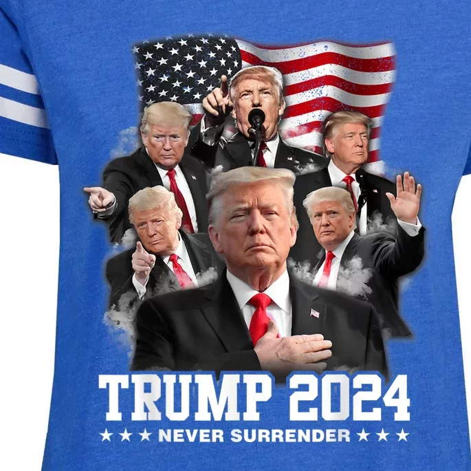 President Donald J Trump 2024 Never Surrender Enza Ladies Jersey Football T-Shirt