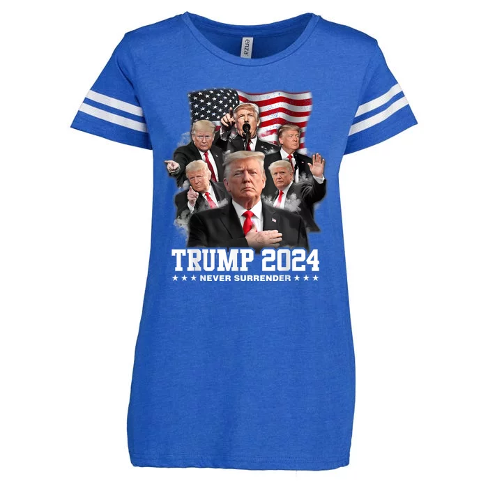 President Donald J Trump 2024 Never Surrender Enza Ladies Jersey Football T-Shirt