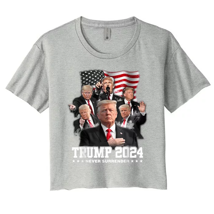 President Donald J Trump 2024 Never Surrender Women's Crop Top Tee