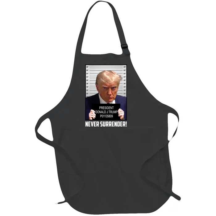 President Donald J Trump Mugshot Never Surrender Full-Length Apron With Pocket