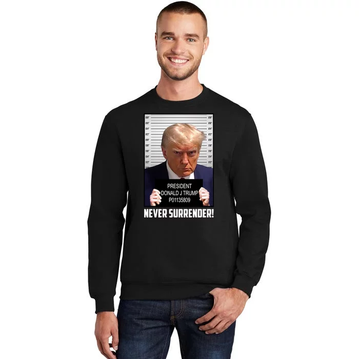 President Donald J Trump Mugshot Never Surrender Sweatshirt