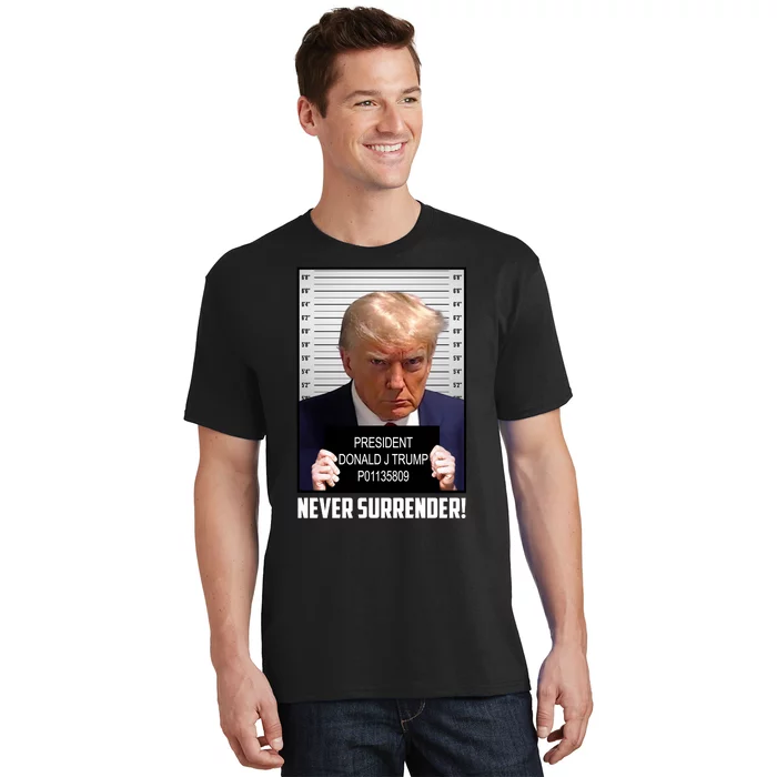 President Donald J Trump Mugshot Never Surrender T-Shirt
