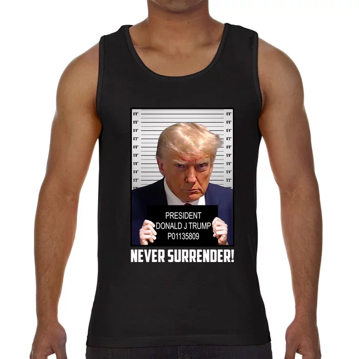 President Donald J Trump Mugshot Never Surrender Comfort Colors® Tank Top