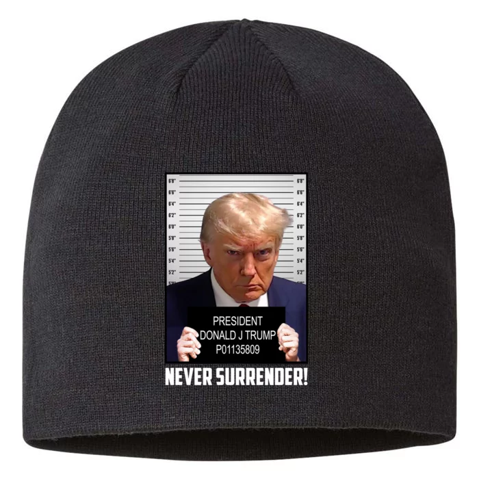 President Donald J Trump Mugshot Never Surrender 8 1/2in Sustainable Knit Beanie