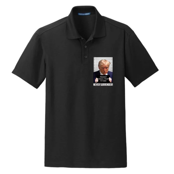 President Donald J Trump Mugshot Never Surrender Dry Zone Grid Performance Polo