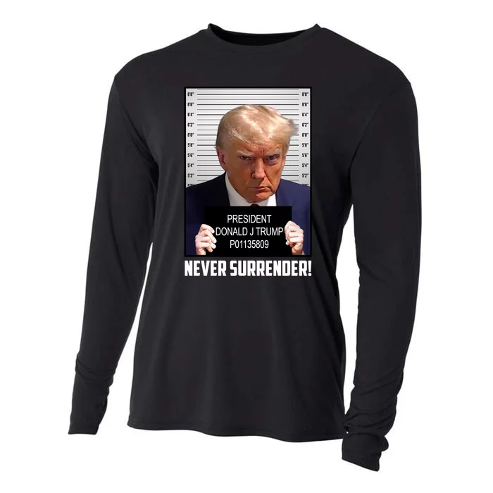 President Donald J Trump Mugshot Never Surrender Cooling Performance Long Sleeve Crew