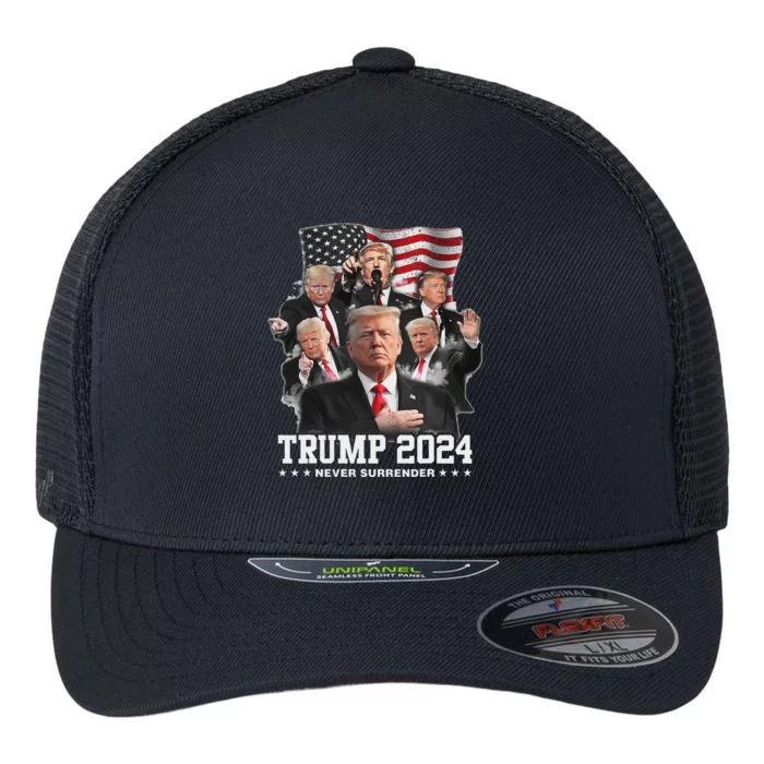 President Donald J Trump 2024 Never Surrender Flexfit Unipanel Trucker Cap