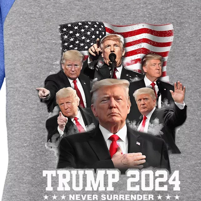 President Donald J Trump 2024 Never Surrender Women's Tri-Blend 3/4-Sleeve Raglan Shirt