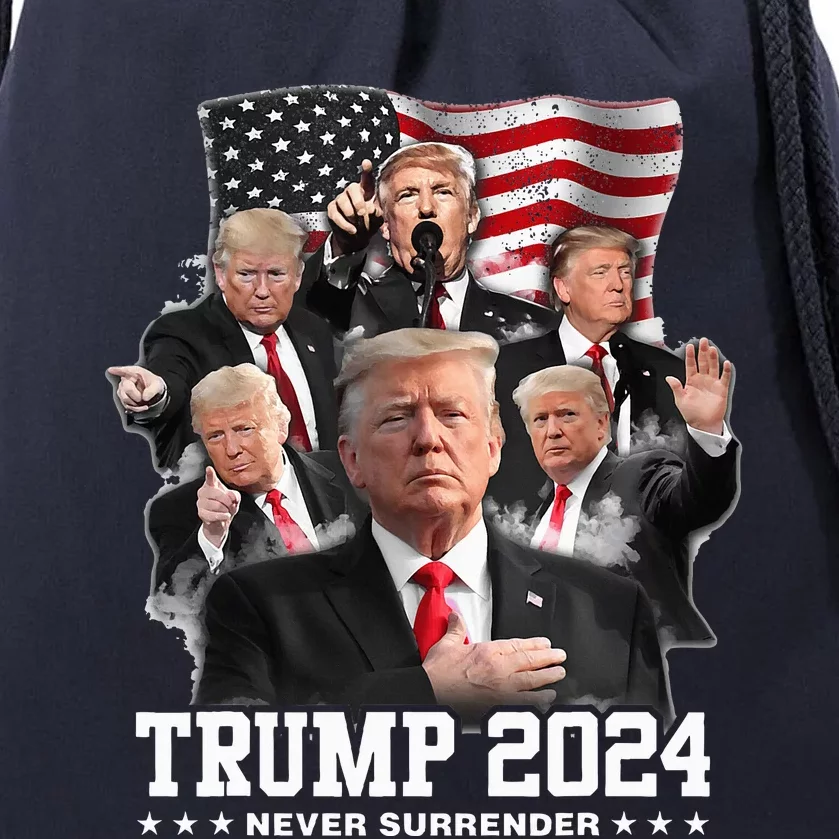 President Donald J Trump 2024 Never Surrender Drawstring Bag