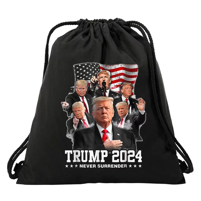 President Donald J Trump 2024 Never Surrender Drawstring Bag