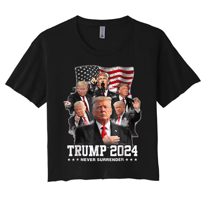 President Donald J Trump 2024 Never Surrender Women's Crop Top Tee